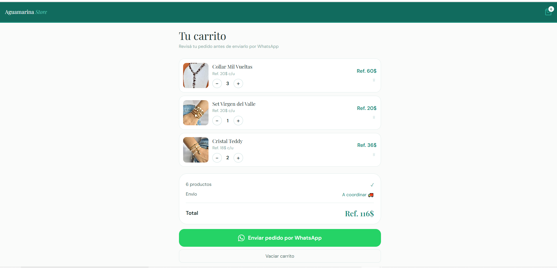 Carrito de compras con productos seleccionados